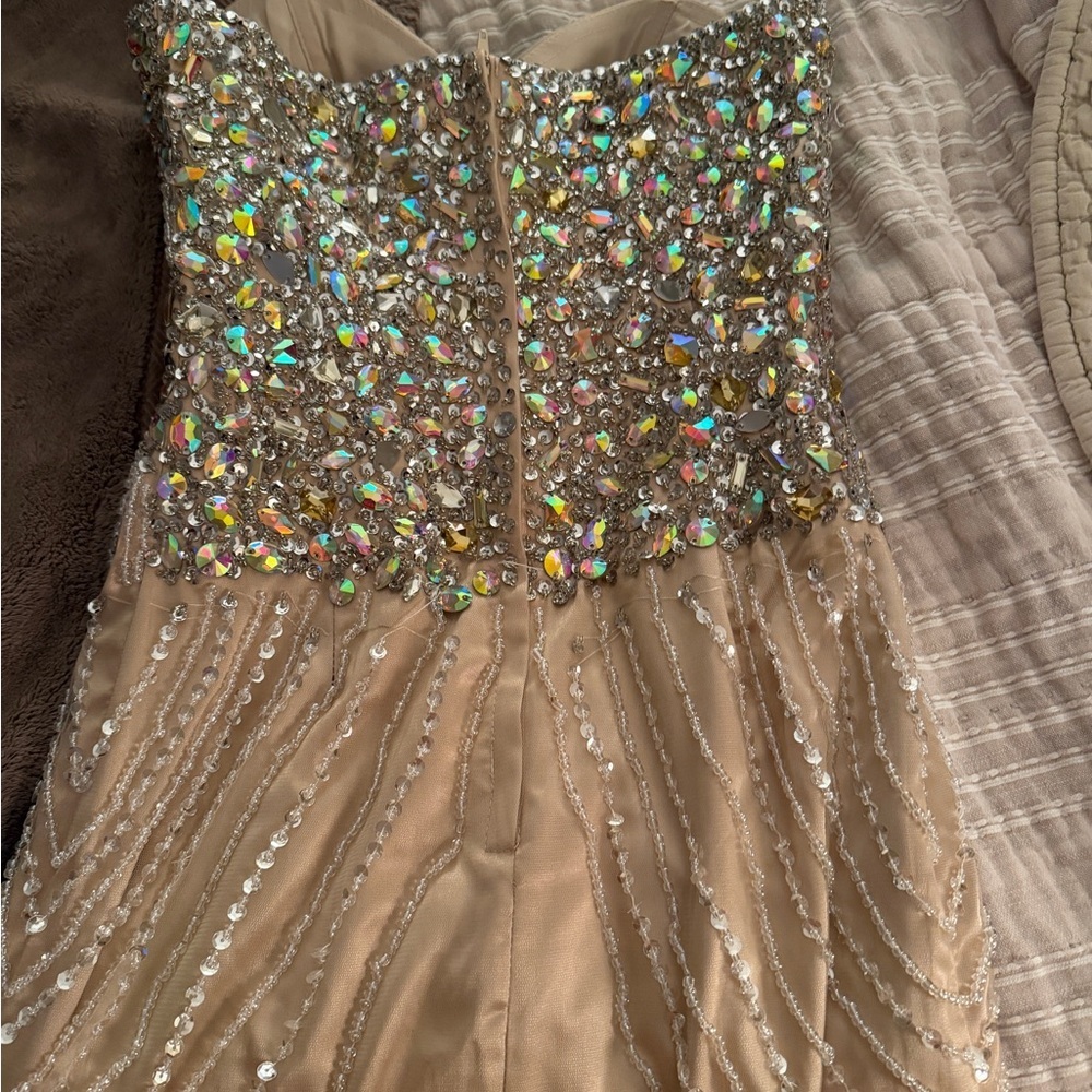 Stunning Strapless Beaded Rhinestone Mermaid Evening Gown - Picture 6 of 15